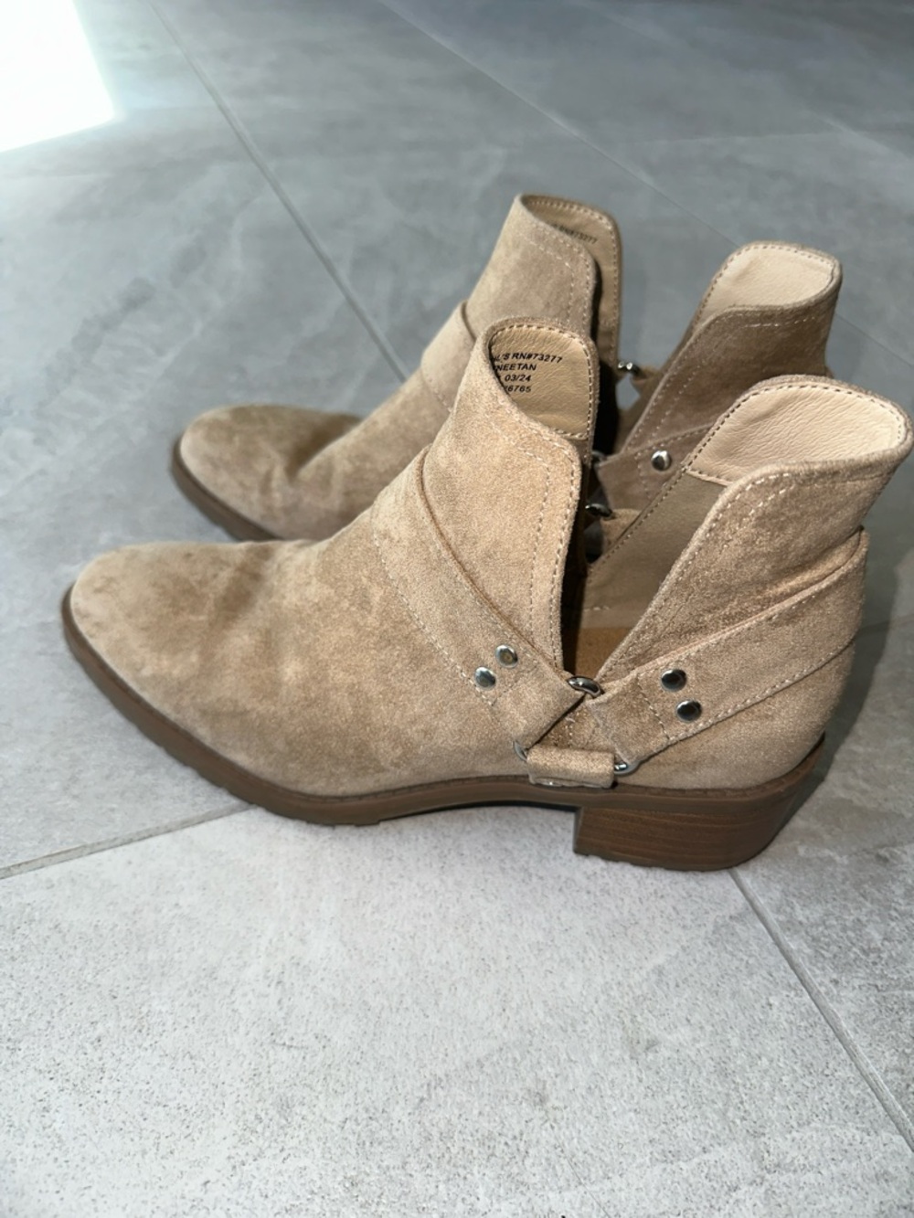 Suede Ankle Boot in Beige
